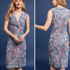 MAEVE x ANTHRO Textured Jacquard Floral Sleeveless Surplice Stretch Dress 14